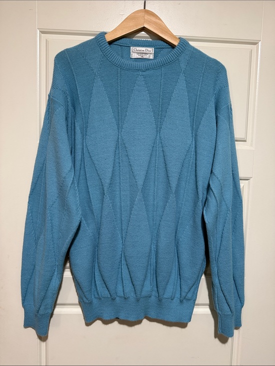 Dior Other - Vintage Christian Dior Woven Blue Sweater Diamond pattern xl made in the USA 90s
